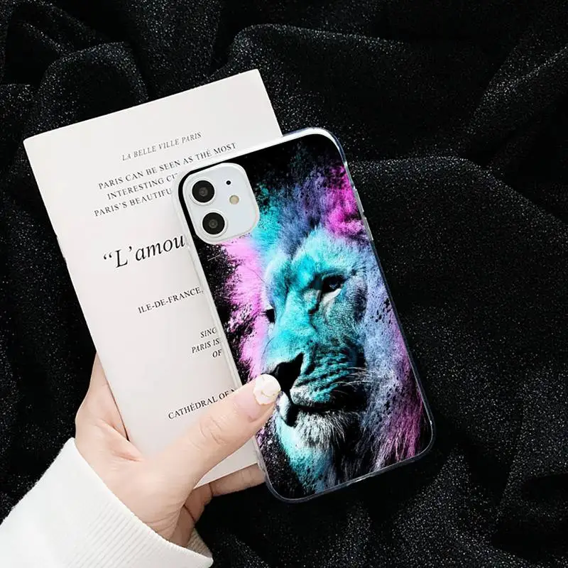

Big Lion On Stone Snow color Phone Case Transparent for iPhone 6 7 8 11 12 s mini pro X XS XR MAX Plus cover funda shell