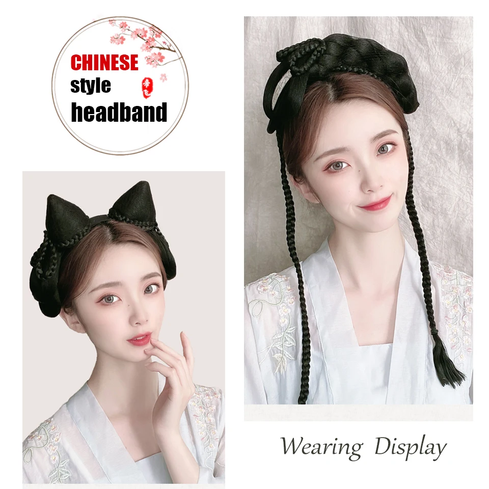 Винтажный парик HUAYA, моделирующий парик Hanfu в китайском старинном стиле, парик с лентой для волос, синтетические волосы для косплея от AliExpress WW