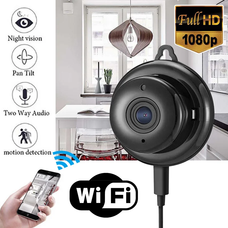 Маленькая Беспроводная IP камера P2P 1080P с функцией ночного видения и поддержкой Wi