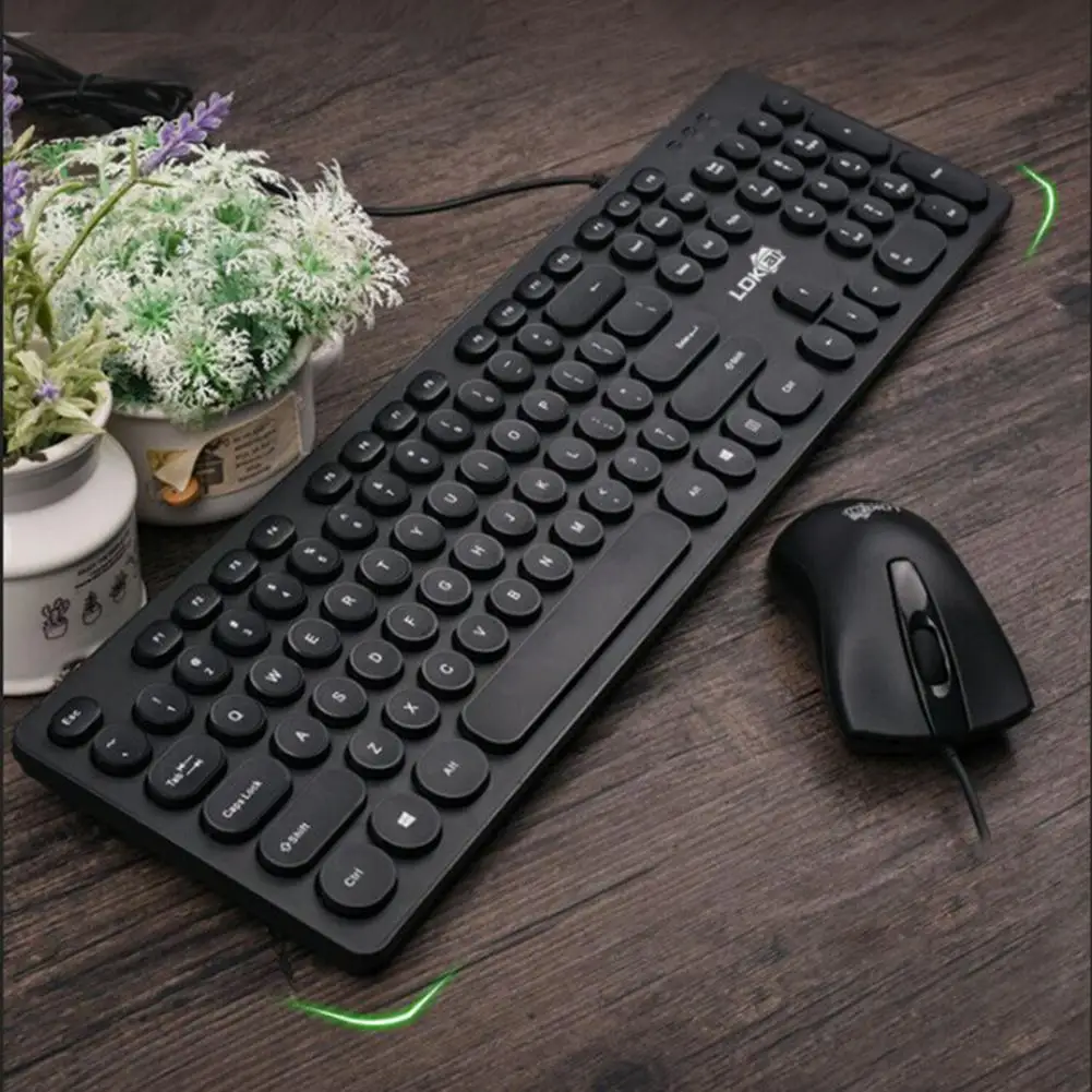 

1 Set 104 Keys Wired Keyboard Mouse Kit Punk Round Caps ​Mute Portable Computer USB Gaming Fixed Mouse PC Computer Accessories