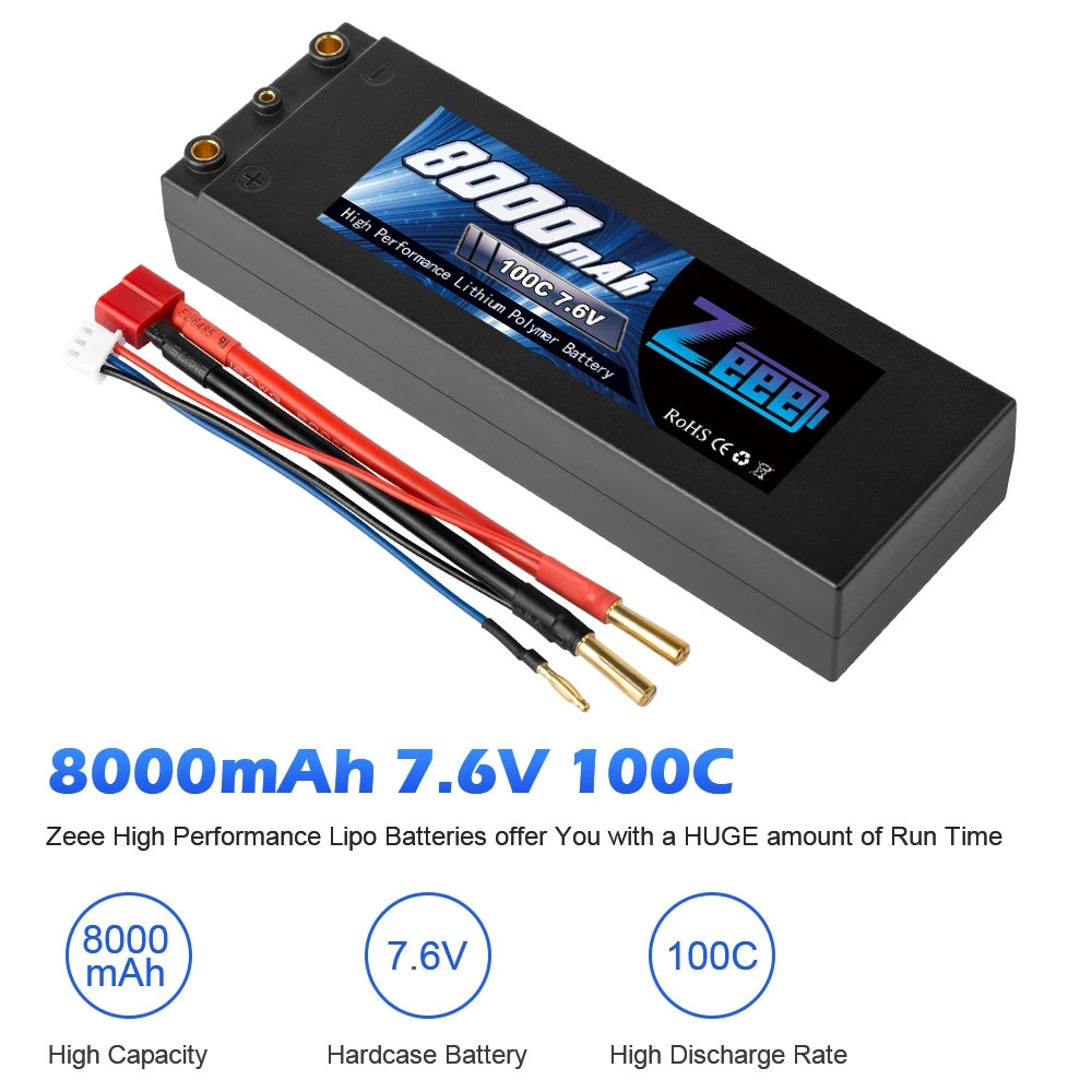 Zeee 7,6 V 8000mAh 100C Lipo аккумулятор жесткий чехол RC автомобильное зарядное устройство с 4 мм штепсельной вилкой RC Lipo батарея для грузовика багги