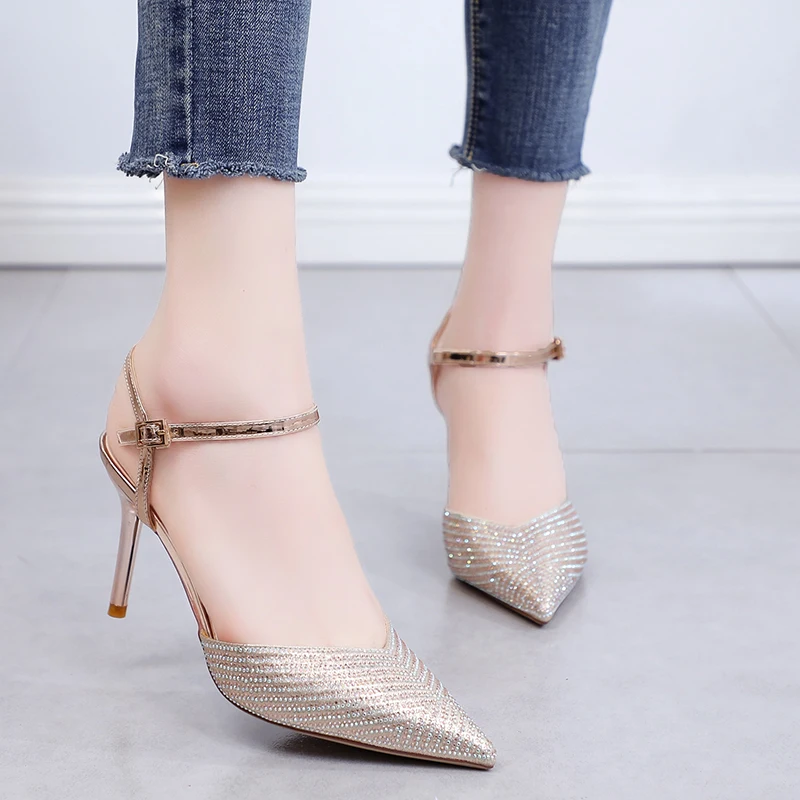 2019 женские босоножки на высоком каблуке 8 см свадебные сандалии со стразами