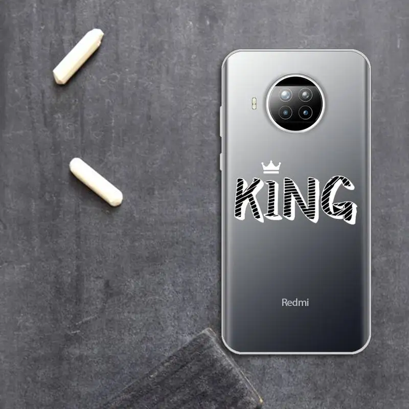 

King Queen Crown Couple Phone Case Transparent for Xiaomi Redmi note 10 t 8 9 pro lite 11