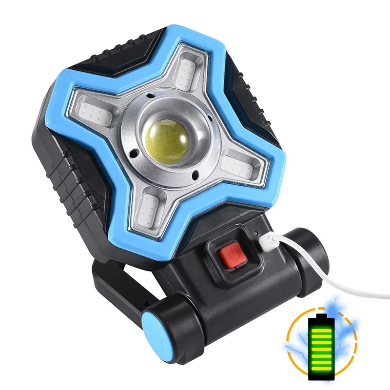 

GIJOE portable led work light solar warning light 4 modes cob rotatable usb rechargeable plastic case use 2*18650/4*AA battery