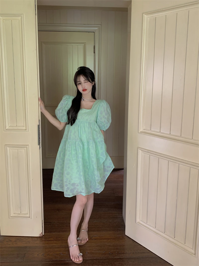 

Bowknot princess dress female summer design fluffy short dresses sweet slim waist back bow bandage dress with open back