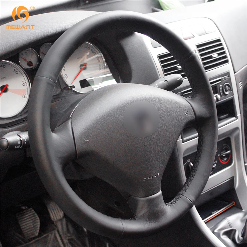 MEWANT черные аксессуары из натуральной кожи для Peugeot 307 интерьера|car steering wheel cover|steering