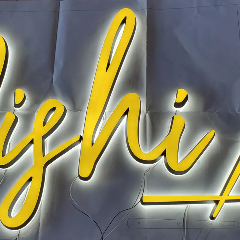 Retail shop signs double side lighted yellow acrylic cut led letter