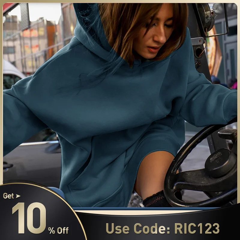 

Толстовка с капюшоном, сплошной цвет, Осень-зима 2021, свободный крой, Женский свитшот, Повседневный, длинный рукав, круглый вырез, простая тол...