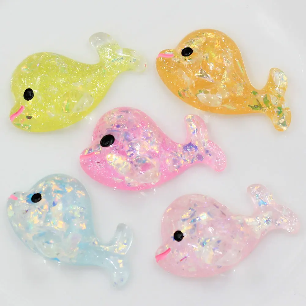 

20/50pcs Kawaii Colorful Miniature Glittery Dolphin Resin Cabochons Flatback Resin Animals For Craft