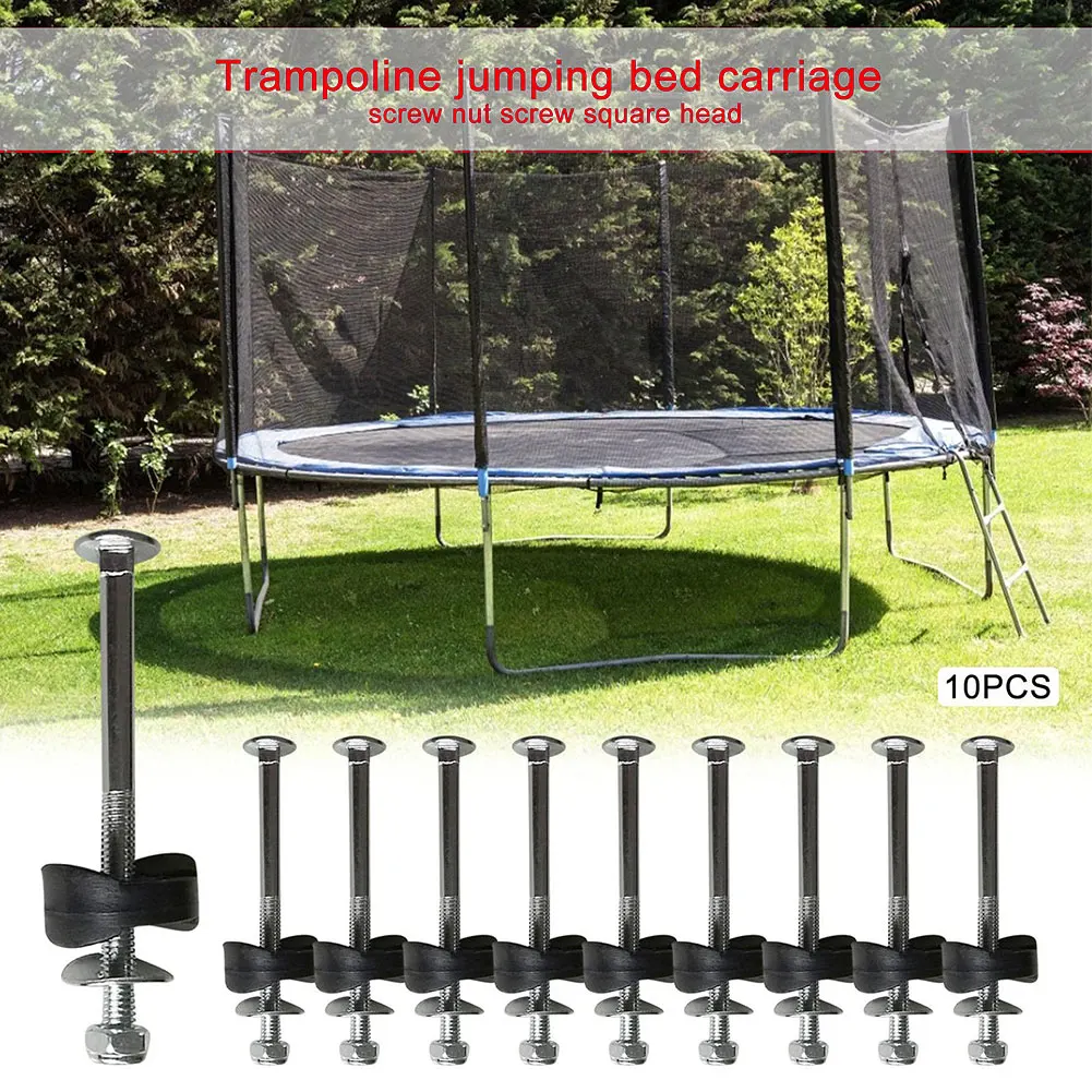

10PCS Trampoline Screws Galvanized Square Head Steel Jump Bed Stability Tool Set With Square Head Attaching Screws Nuts Set