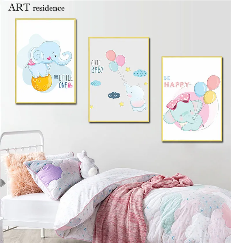 Милый Постер с изображением слона и воздушным шаром для дома картина маслом на