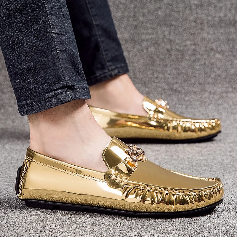 

2020 NEW Men's Loafers Comfortable Flat Casual Shoes Men Breathable Slip-On Soft Patent Leather Driving Shoes Moccasins Big Size