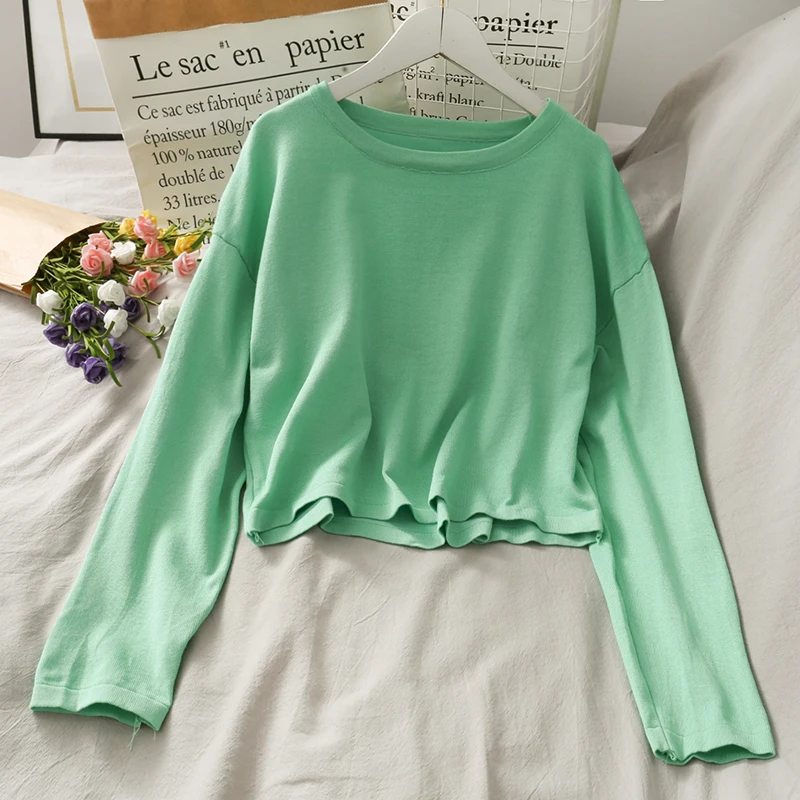 

Heliar, женские осенние Джемперы, базовая белая футболка с длинным рукавом, женские милые повседневные хлопковые однотонные футболки с круглы...