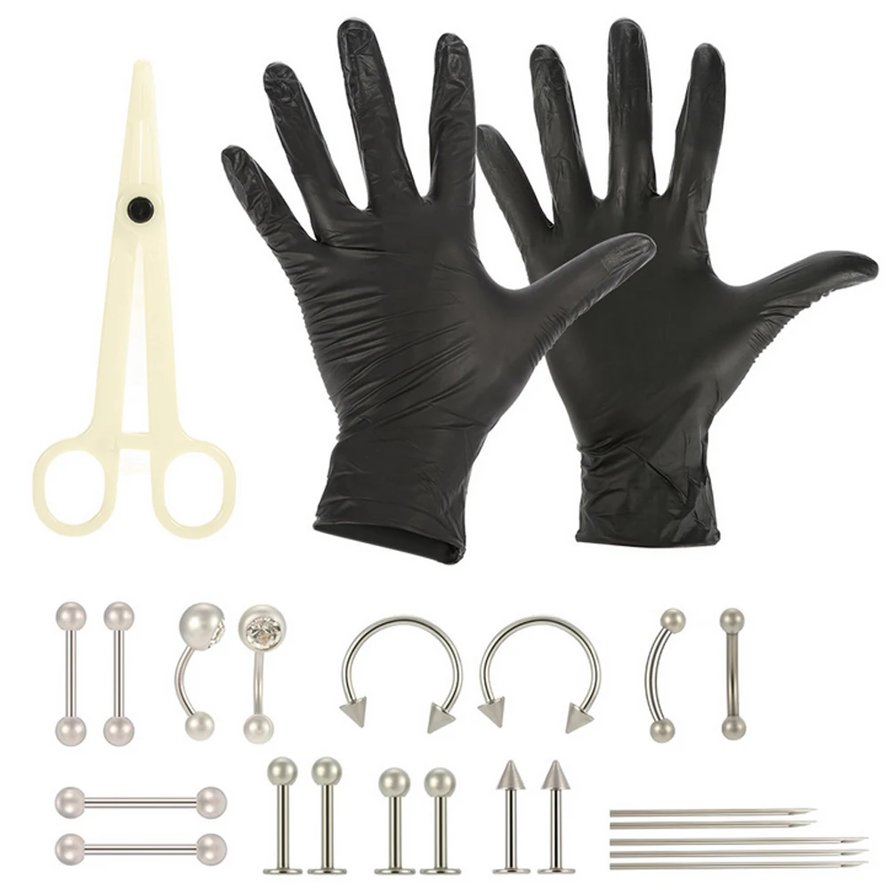 

21 шт. тоннелей, бижутерия для пирсинга, комплект Нержавеющая сталь для боди-арта инструменты для носа, козелка для живота, языка губ иглы пир...
