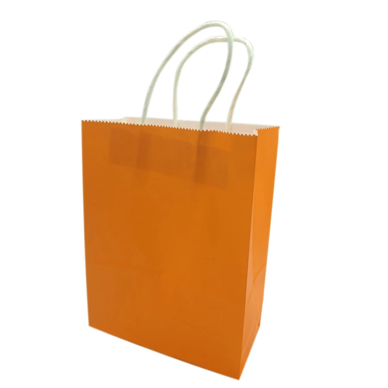 

10 Pcs/lot Gift Bags With Handles Multi-function Orange Paper Bags 3 Size Recyclable Environmental Protection Clothes Shoes Bag