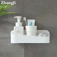 zhangji high quality bathroom kitchen no drill traceless wall mounted shelf rack holder adhesive storage box bathroom accessory