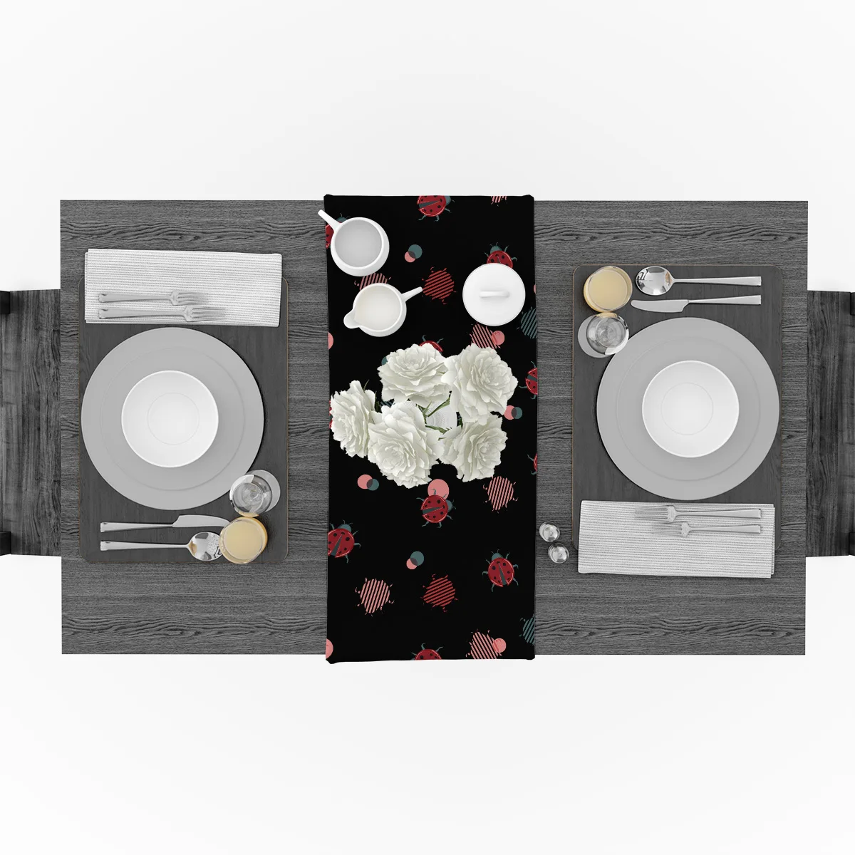 Ladybug Black Table Runner Flag Home Party Decorative Tablecloth Runners for Wedding | Дом и сад