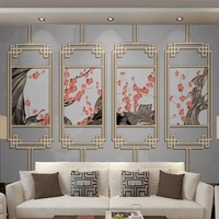 new chinese style photo mural plum blossom pattern border light luxury golden embossed lines tv background wallpaper home decor