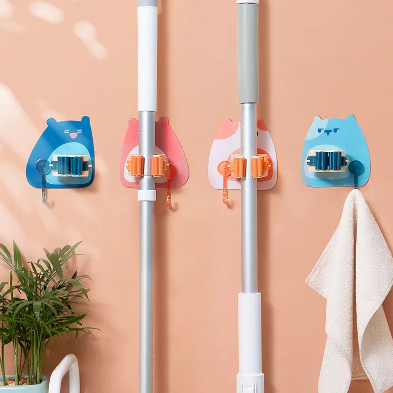 

Wall Mounted Mop Holder Mop Clip Brush Broom Hanger Storage Rack Kitchen Tool Bathroom Accessories Cartoon Hanging Hooks