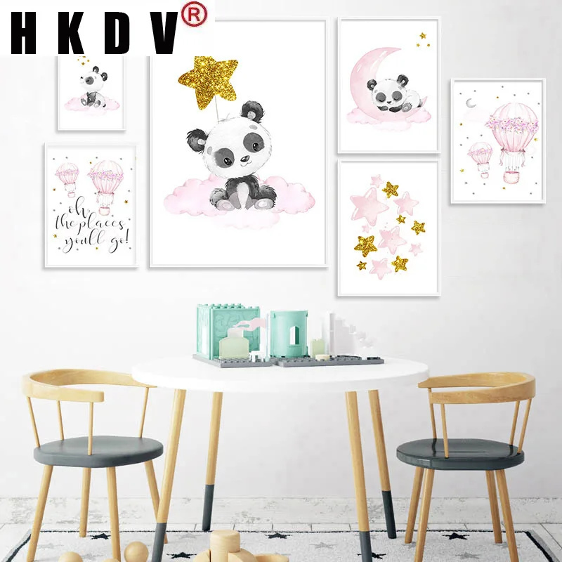 

HKDV Cartoon Panda Balloon Star Nursery Canvas Painting Wall Art Print Poster Picture Modern Nordic Kid Baby Bedroom Home Decor