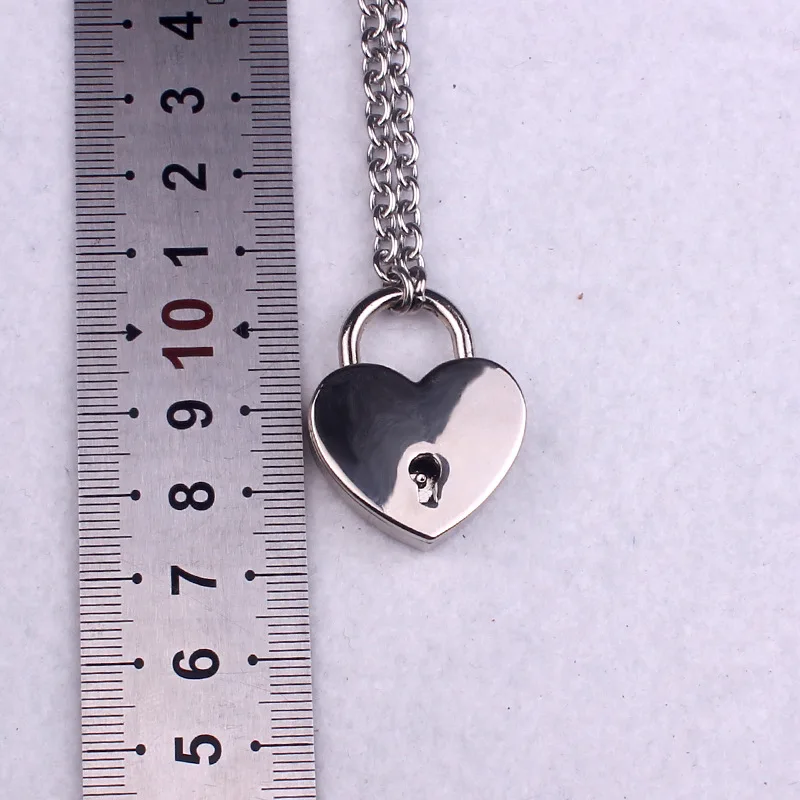 

New layered chains hiphop Punk Stainless Steel Padlock Necklace men rock heart Lock with key Necklaces for women