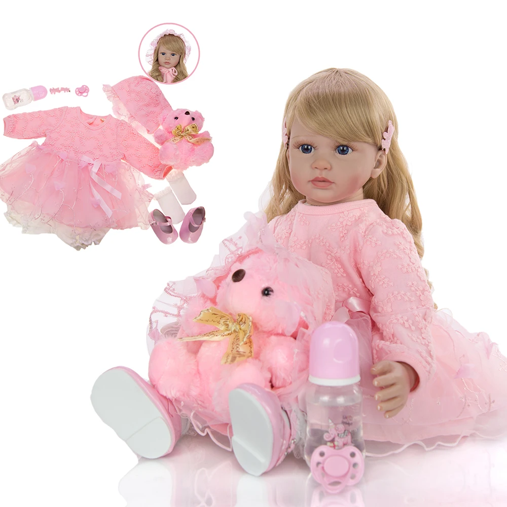 KEIUMI 24 Inch Elegant Reborn Baby Girl Doll 60 cm Soft Vinyl Cloth Body pink Princess Lifelike Boneca bebe Playmate | Игрушки и хобби