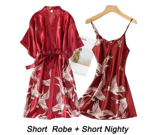 

Women Rayon 2PCS Robe Set Bride Bridesmaid Wedding Robe Gown Lace Sexy Kimono Bathrobe Night Dress Casual Nightgown Sleepwear
