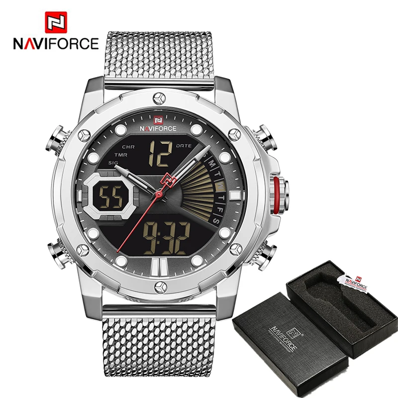 SBW BOX Роскошные часы NAVIFORCE, мужские бизнес часы со стальным ремешком, кварцевые военные цифровые спортивные наручные часы, водонепроницаемые часы, мужские часы - Цвет: SBW BOX