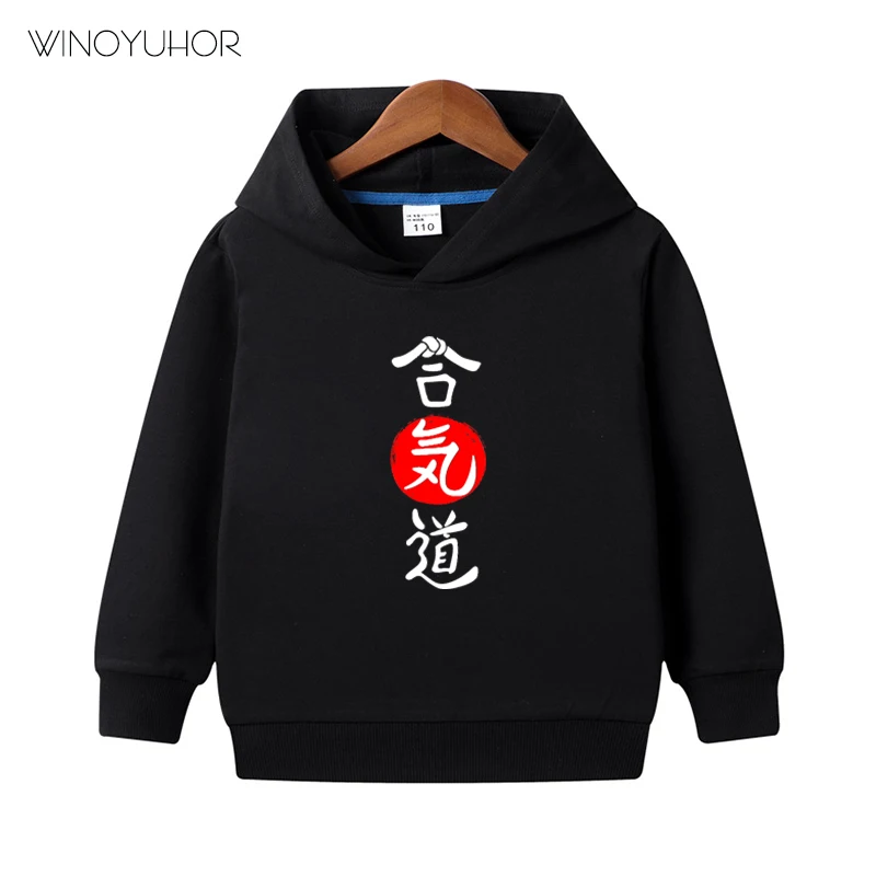 Толстовки Kanji Aikido для детей мальчиков повседневные хлопковые пуловеры с длинным