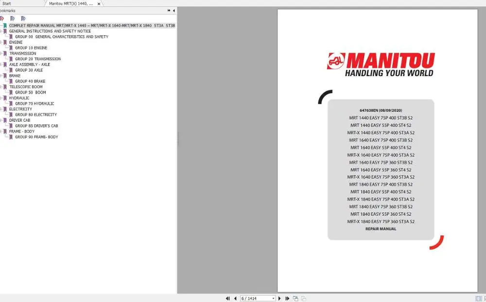 Телепогрузчик и вилочный погрузчик Manitou MRT MC Series 2020 6 12 ГБ PDF руководство по