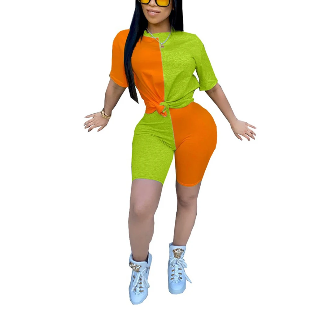 Women 2 Piece Outfits Tracksuit Ladies Casual Short Sleeve T-shirt Tops Shorts Workout Suit Fashion Clothing Set