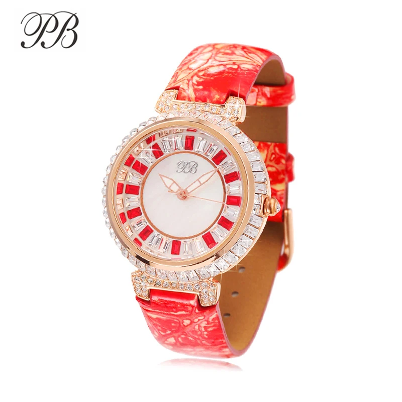 Princess Butterfly clock Бренд Красочные Кристалл Жемчужный Циферблат Женские Часы Водонепроницаемый Кожаный Ремешок Кварц Повседневная