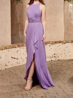 purple bridesmaid dress chiffon side split long wedding party gowns 2021