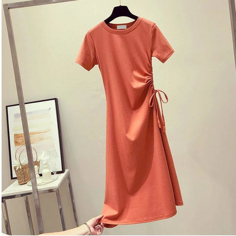 Summer Dresses Casual Cotton Girls Dress Avocado Green Long Section Waist Costume Slim Party Big Kids Teenage Women Clothes