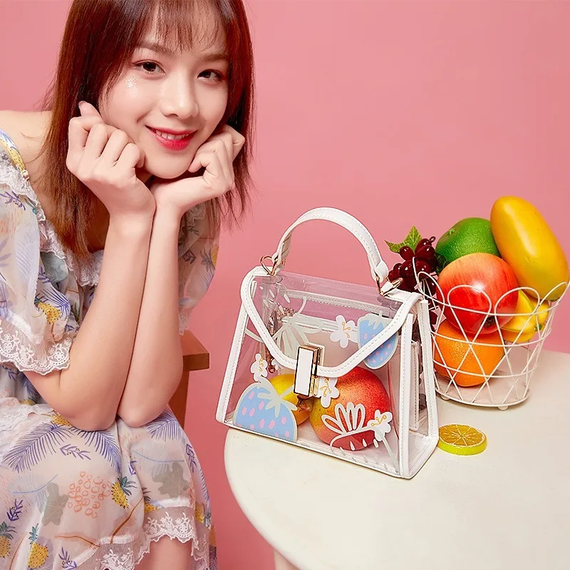 Прозрачная женская сумка через плечо из ПВХ прозрачная цветная с принтом