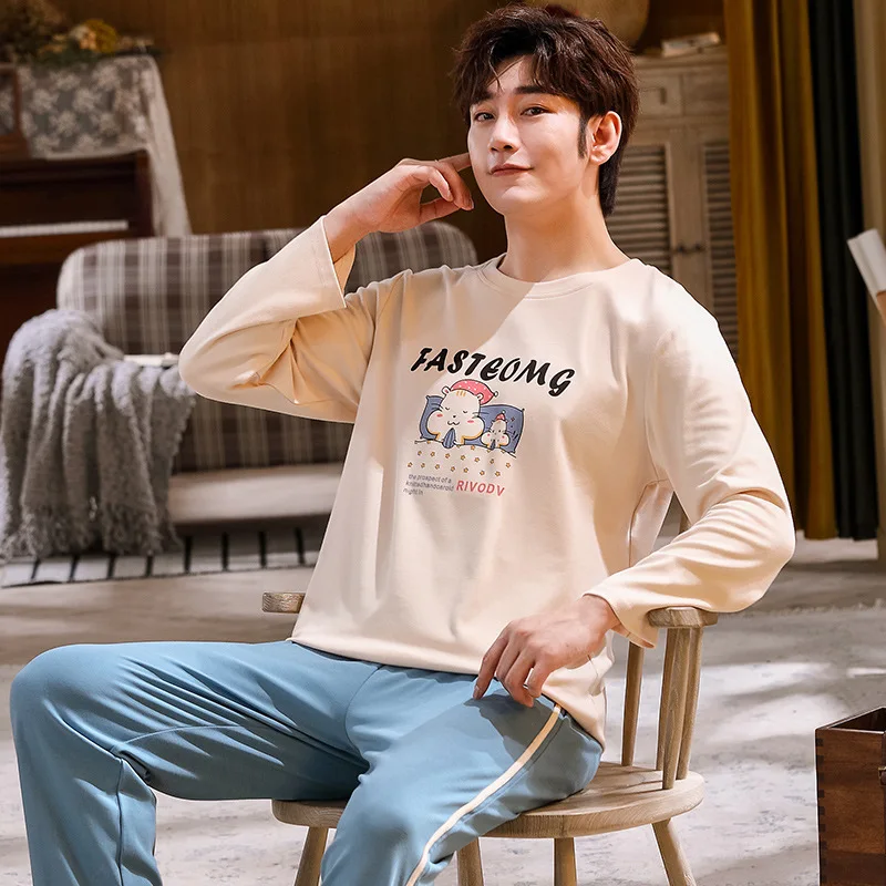 

for Man 100% Cotton PJS Silk Soft Male Nightwear Autumn Fashion Men's Pajamas Set Winter Warm Atoff Home Satin Sleepwear