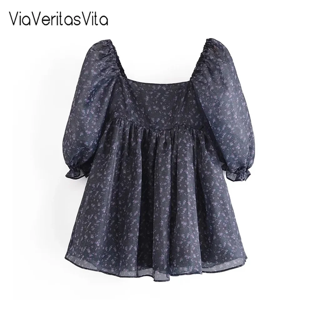 

С пышными рукавами женское летнее платье с высокой талией бальное платье Y2K Стиль шифоновое чёрное платье в цветочек пятница вечерние плать...