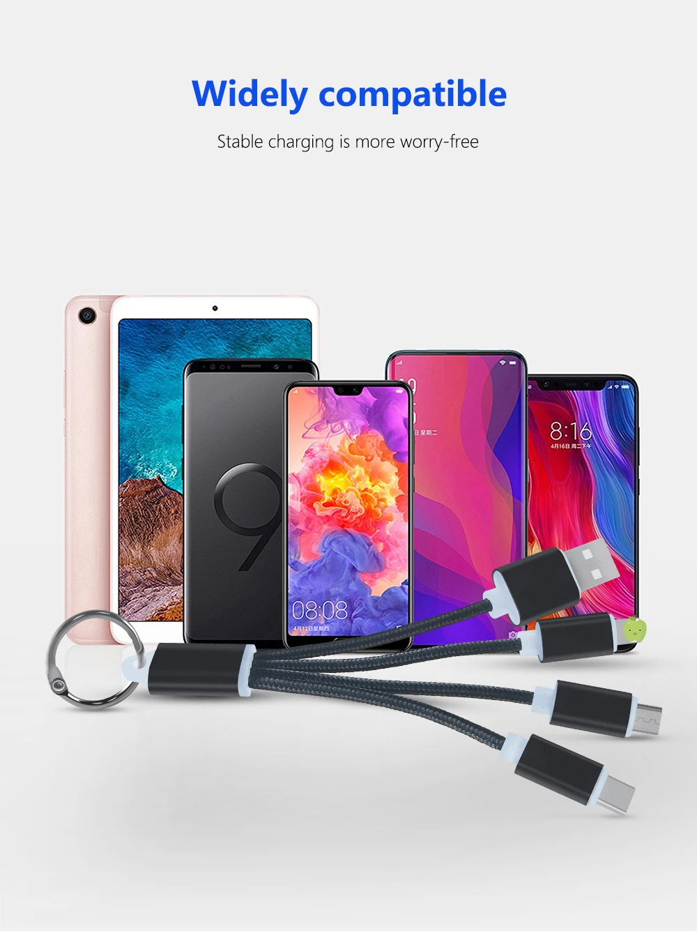 Мини 3 в 1 USB кабель брелок Портативный короткий Micro usb type C мульти зарядное устройство кабель для Xiaomi huawei iPhone Быстрая зарядка