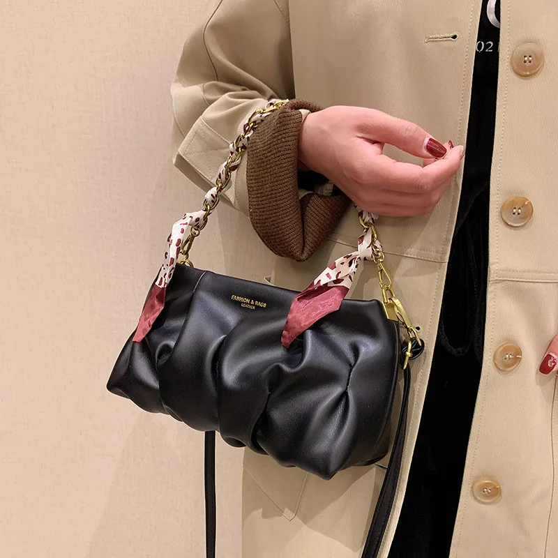 

Модный Шелковый шарф, женская сумка через плечо, складная сумка в форме облака, сумка для подмышек, сумка из искусственной кожи с мягкой пове...