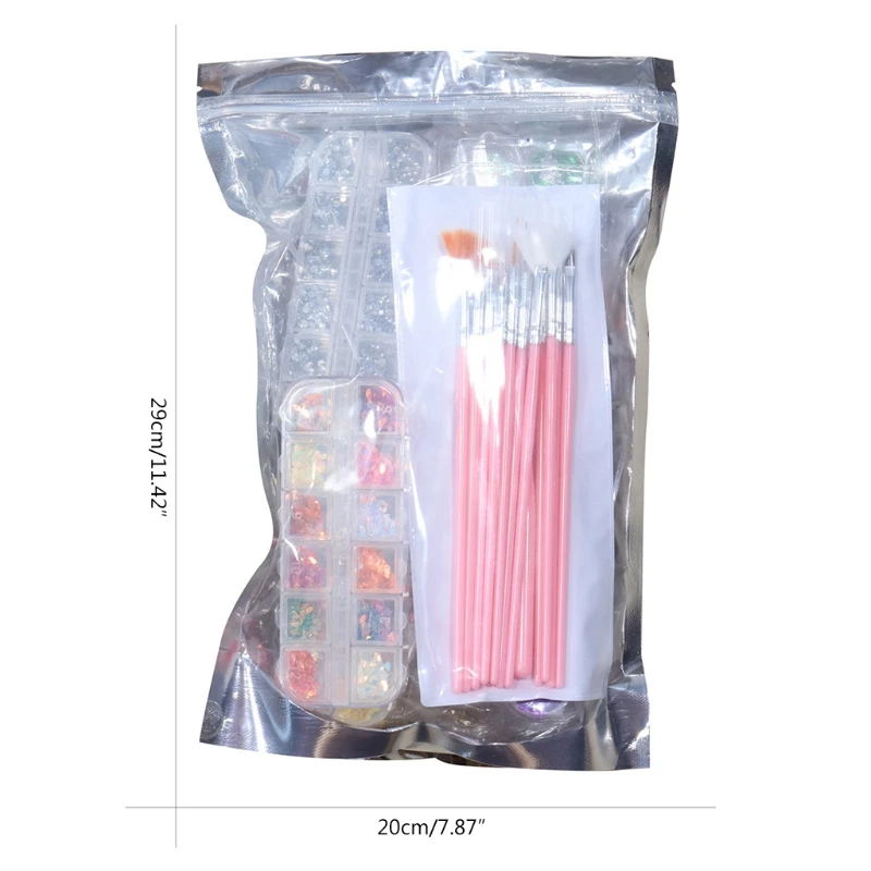 

Nail Art Tools Decoration Kit Rhinestone Sequins Foil Flakes with Pick Up Tweezers Painting Dotting Pen Brush Manicure