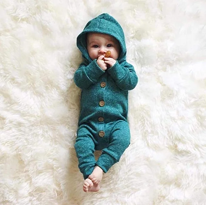 Newborn Baby Girl Boy Rompers Autumn Clothes Solid Color Long Sleeve Cotton Hoodied knitting Romper Jumpsuit Comfy Outfit