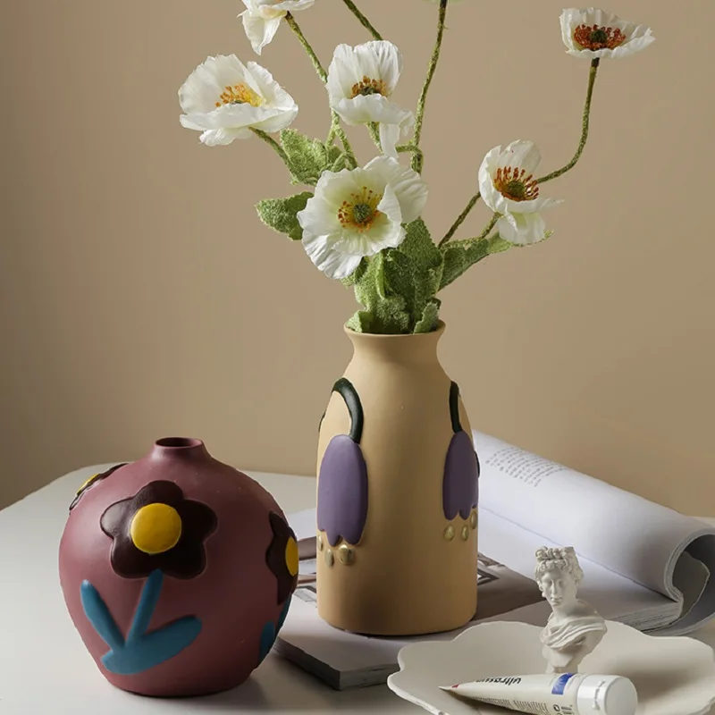 

Modern Painted Ceramic Vase Dried Flowers Creative Decorations Home Porch TV Cabinet Living Room Bedroom Ornaments