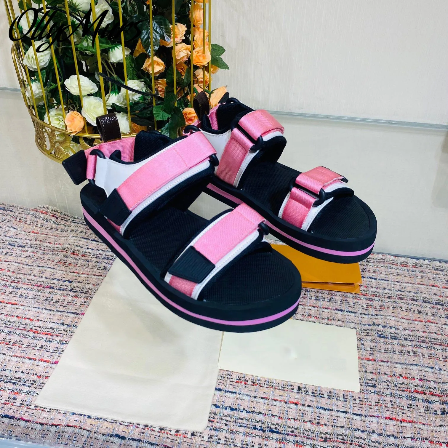 

Ollymurs New Summer Runway Fashion Luxury Platform Sandals Canday Color Magic Tapes Casual Flats Shoes Women