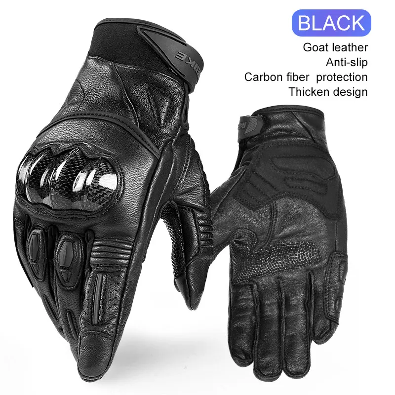 Black INBIKE перчатки из козьей кожи, мотоциклетные мужские перчатки для мотоцикла, амортизирующие накладки, защитное снаряжение, мотоциклетные перчатки из углеродного волокна - Цвет: Black