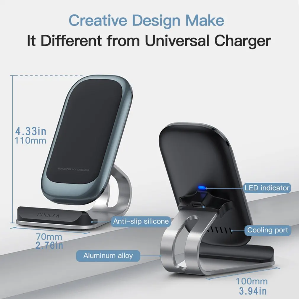

Desktop Vertical Wireless Charger Mobile Phone Fast Charging Portable Charger Type-C Desktop Stand Non Slip Silicone