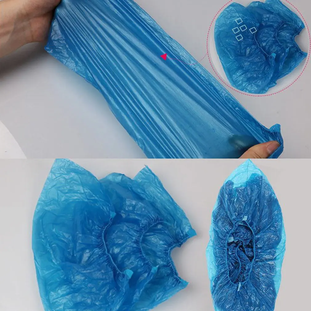 

100Pcs disposable plastic thin thick outdoor rain carpet cleaning shoe cover blue waterproof shoe cover hot shoe cover