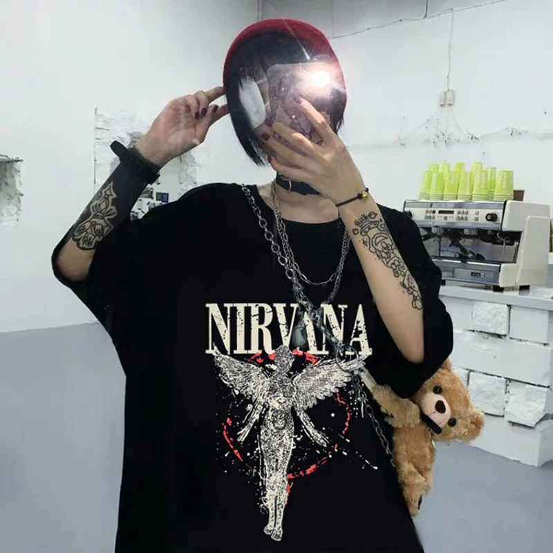 Женская одежда 2020 летняя футболка с готическим принтом футболки Nirvana со
