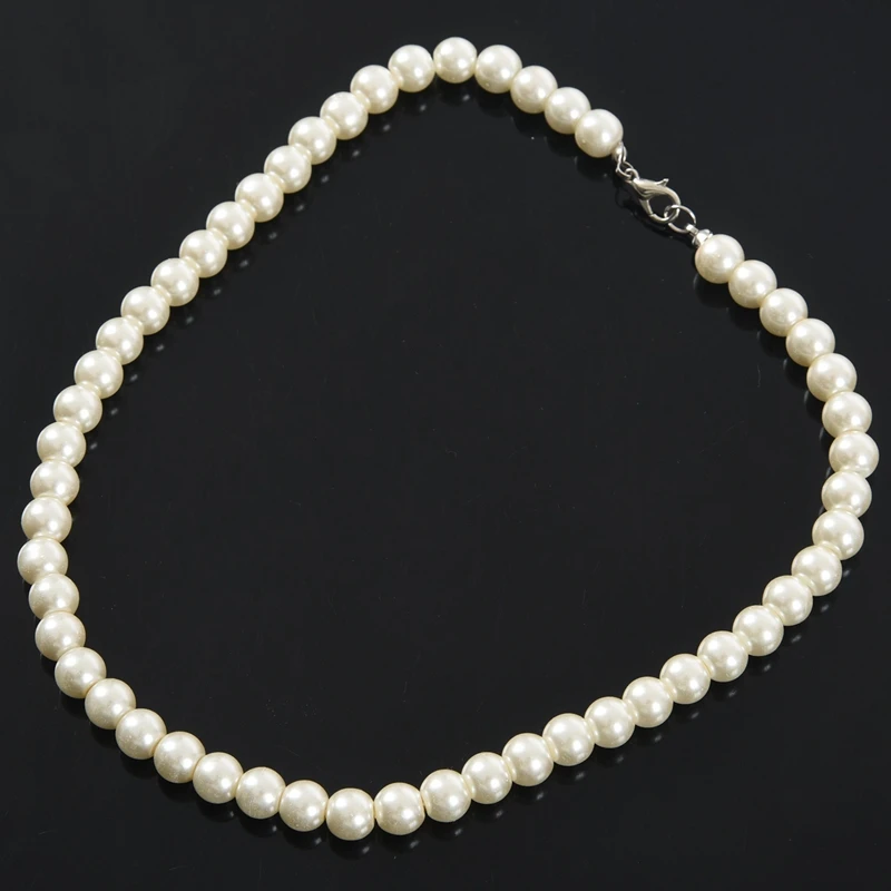 

Plastic Screw Clasp White Single Strand Faux Pearl Necklace