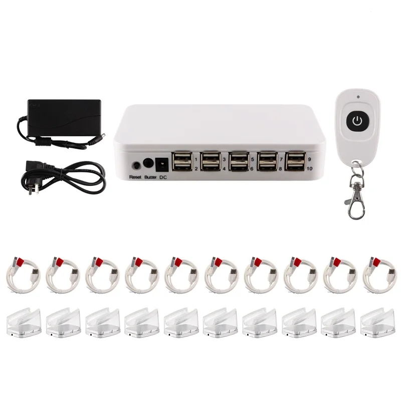 (3 Set/lot) Centralized Display Retail Mobile Phone Store 10 Port Demo Device Anti Theft Charger Holder Alarm Security System
