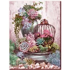 Алмазная 5D картина сделай сам с суккулентами, полноразмерная Круглая Мозаика из страз, вышивка с цветами, кактусами, украшение Стразы